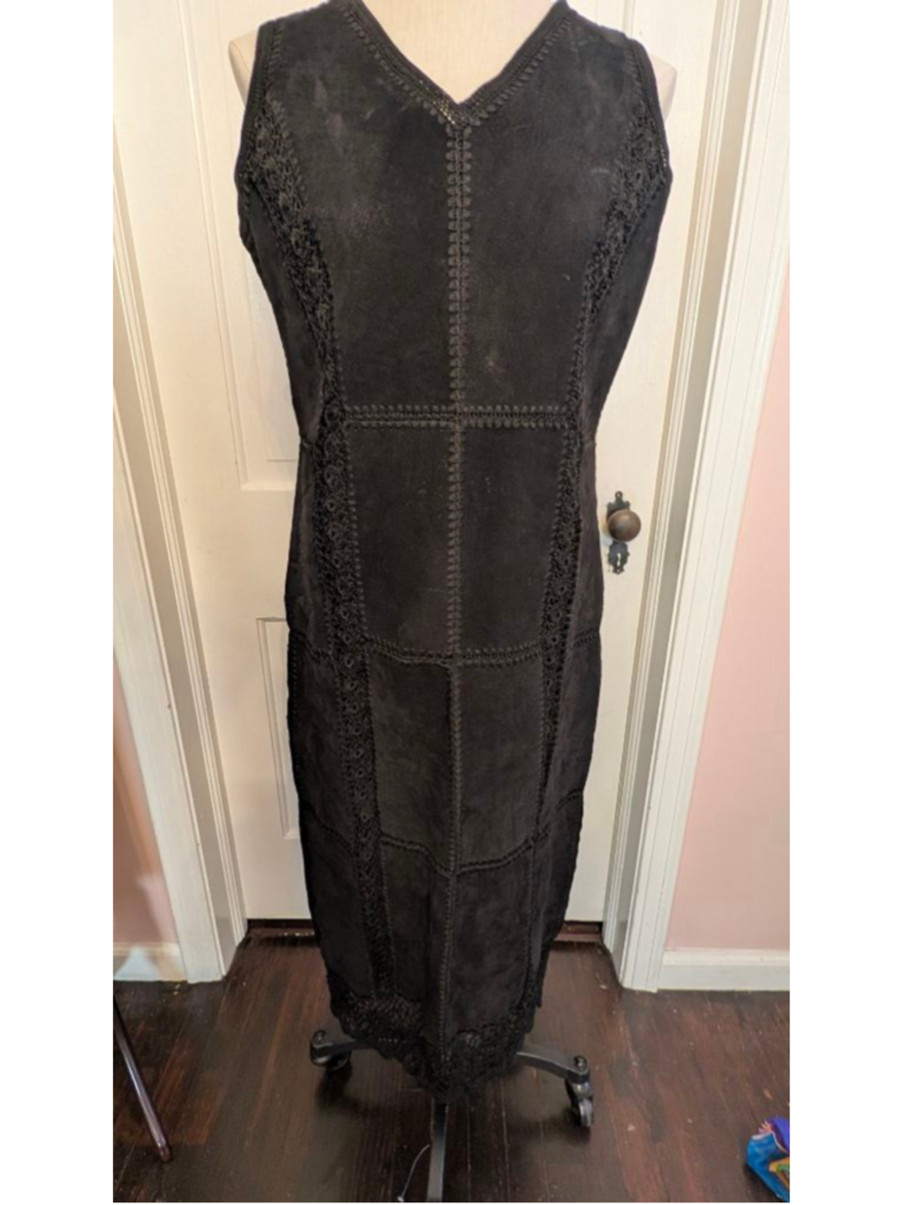 Vintage Suede and crochet S.M.H midi dress